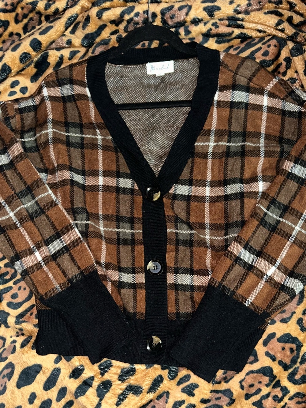 Marled Orange & Black Checkered Cardigan Sz. M